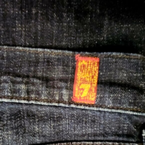 7 For All Mankind DOJO Dark Wash Flare Leg Jeans with Gold Studded Pockets Sz 30 - Picture 12 of 16